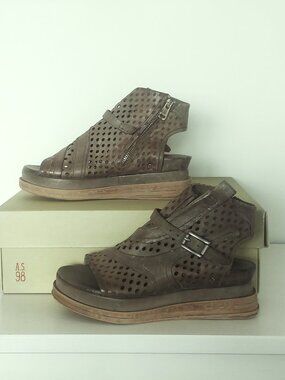 AS98 Laser Cut Italian Leather Platform Bootie Sandal - Size 37 (US 7) NWOT